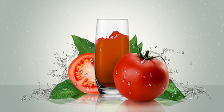 Tomato juice tomatoes and fruits.の写真素材