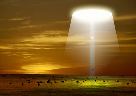 UFO steals cattle from farmers.の写真素材