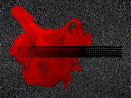 Blood and trace of the car.の写真素材