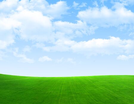 Green field, sky, clouds.の写真素材