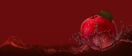 Red apple on the background of cherry.の写真素材