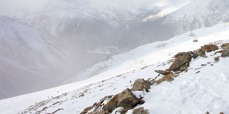 Snowy mountains, in the ski resort of Alpine.の写真素材