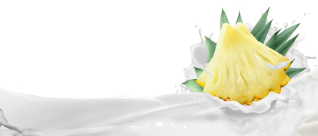 Milk yoghurt with pieces of ripe pineapple.の写真素材
