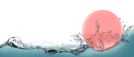 Pink, toilet soap in a spray of water.の写真素材