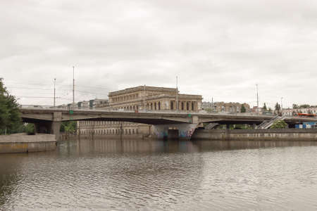 An elevated bridge over the Pregol river in the city of Kaliningrad, Russia. Photographed on June 15, 2020.のeditorial素材