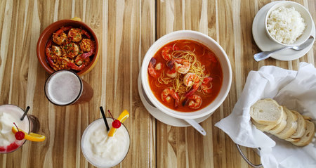 shrimp pastaの写真素材