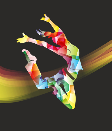 abstract and colorful illustration of a woman jumpingの写真素材