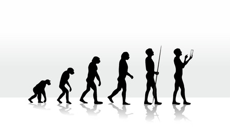 illustration of human evolution and mobile computingの写真素材