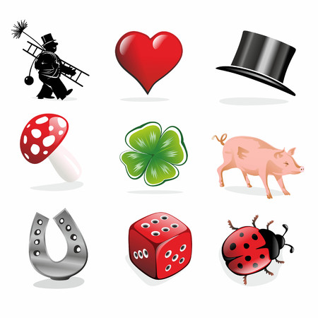 collection of different luck charms and symbolsの写真素材
