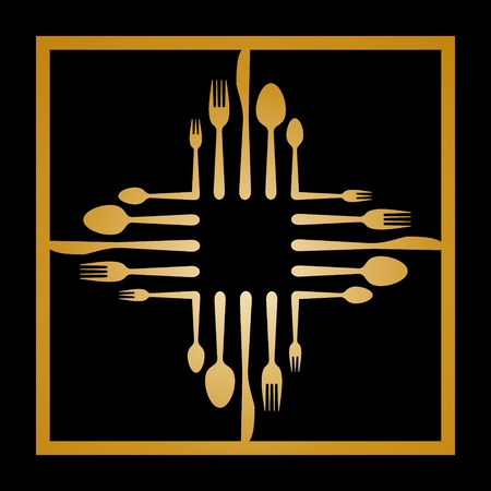 illustration of an abstract gastronomic sign made of cutleryのイラスト素材