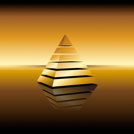 illustration of a golden pyramid on mirroring surfaceの写真素材