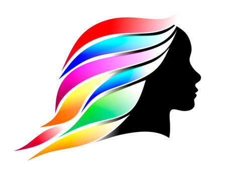 illustration of a female head with colorful hairのイラスト素材