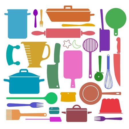 wallpaper with silhouettes of kitchen utensilsのイラスト素材