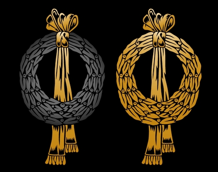 illustration of a black and a golden wreathのイラスト素材
