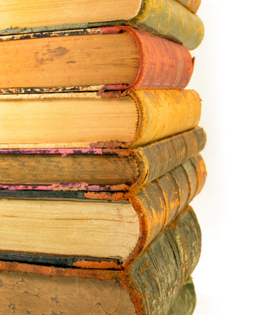 closeup of old books from an antiquarian bookshopの写真素材