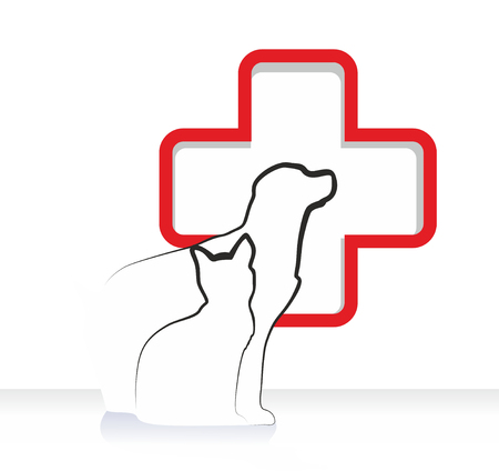 sign for veterinary medicine with simplified illustration of cat and dogのイラスト素材