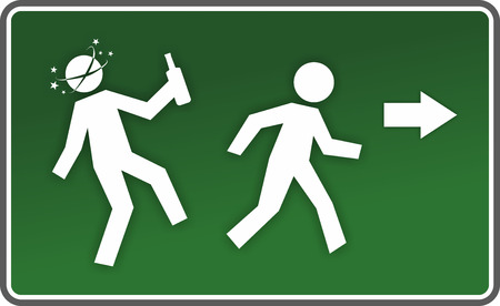illustration of an emergency exit sign with drunk figureの写真素材