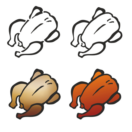 set with simplified illustrations of roast chickensの写真素材