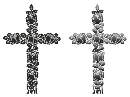 mourning decoration from roses in the shape of a crossの写真素材