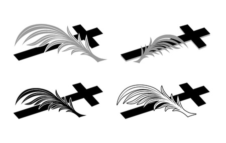 funeral decoration with a cross and twigのイラスト素材