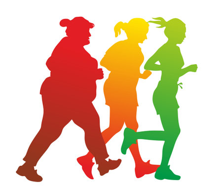 silhouettes of female runners with different shapesの写真素材