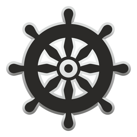 simplified illustration with old wheel of a sailboatの写真素材