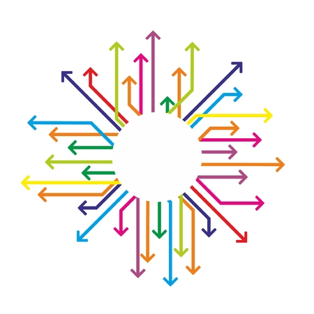 colored arrows arranged around a white backgroundのイラスト素材