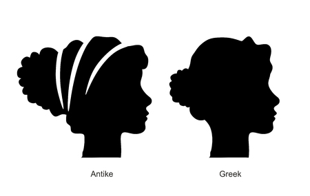two heads of women with historic hairdoの写真素材