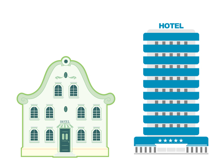 comparison of tow architectural styles, classic and modernの写真素材
