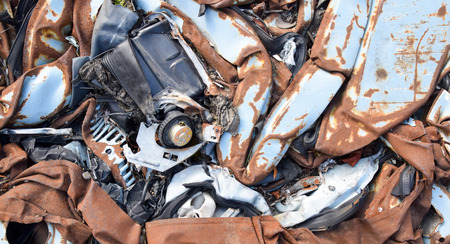 pressed metal and old cars for recyclingの写真素材