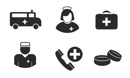 medical symbols such as doctor, nurse, pills and ambulanceのイラスト素材