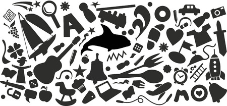 collection of silhouettes of different toys and utensilsの写真素材