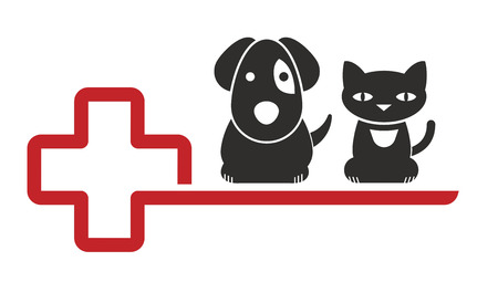 sign for a veterinarian with cat and dog silhouettesの写真素材