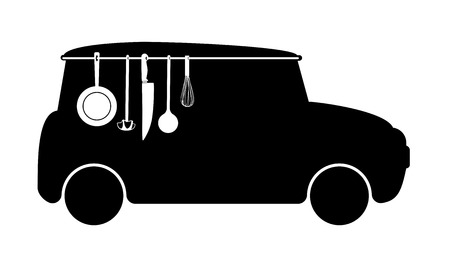 silhouette of delivery van with cooking utensilsの写真素材