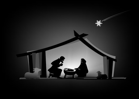 nativity play with silhouettes and baby jesusの写真素材