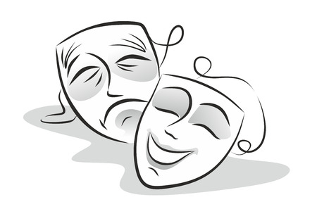 illustration of theater masks, smiling and cryingの写真素材