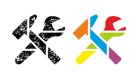 hammer and wrench as sign for repair serviceの写真素材