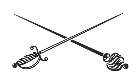 two crossed stabbing weapons, sword and saber