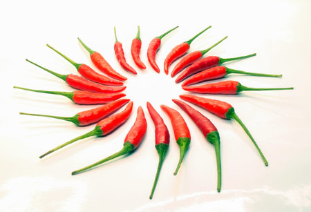 fresh chili peppers arranged as a circle