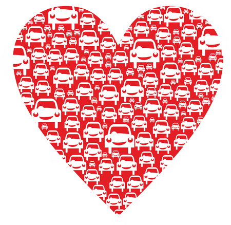 shape of a heart filled with silhouettes of carsの写真素材
