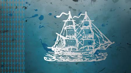 background Pattern Illustration blue Sailing boatの写真素材