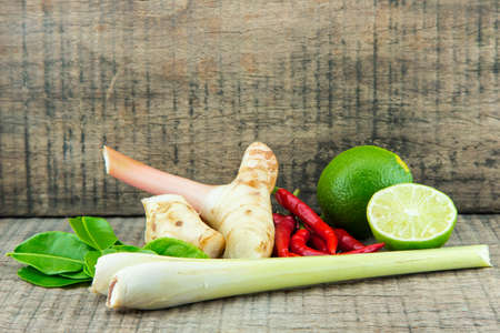 Set ingredient of thai spicy soup, tom yum is thai foodの写真素材