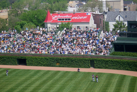 CHICAGO - MAY 27, 2006: Cubs fans await a spring contest in Wrigley Field's famous bleachers.のeditorial素材
