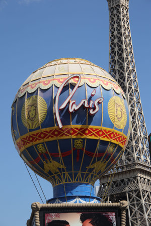 Las Vegas, Nevada - September 18,2008: Paris Hotel on the Strip, featuring globe and Eiffel Towerのeditorial素材