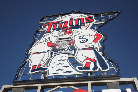 Minneapolis, April 21, 2010: Famous Twins sign at the brand new ballpark in Minnesota. Outdoor baseball returns to the twin cities.のeditorial素材