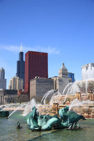 Chicago Skyline and Buckingham Fountainの写真素材