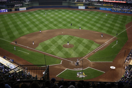 Milwaukee, Wisconsin - April 24, 2010: The National League's Brewers battle the Chicago Cubs under a closed domeのeditorial素材