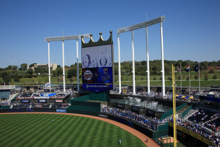 Kansas City, Missouri - September 27, 2009: Crown scoreboard and fountain seats at Kauffman Stadium, home of the Kansas City Royals  のeditorial素材