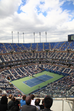 New York - September 9, 2010: A crowded Arthur Ashe Stadium for a U.S. Open tennis match in Queens, New York City.のeditorial素材