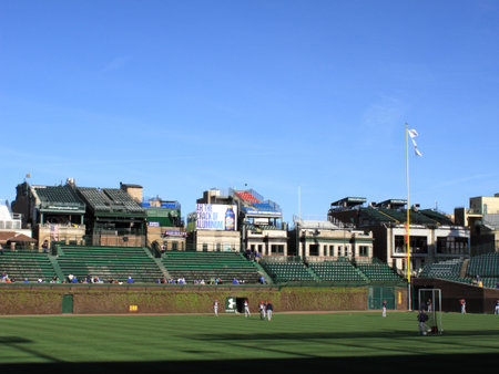 Chicago, Illinois - April 26, 2010: Sheffield Avenue rooftop seats for Chicago Cubs baseball games at Wrigley Field .のeditorial素材